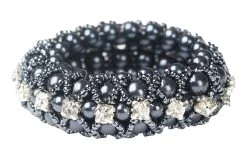 Hair Scrunchie With Pearl Rhinestone - Blue