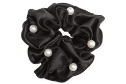 Satin Pearl Scrunchie - Black