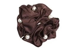 Satin Pearl Scrunchie - Brown